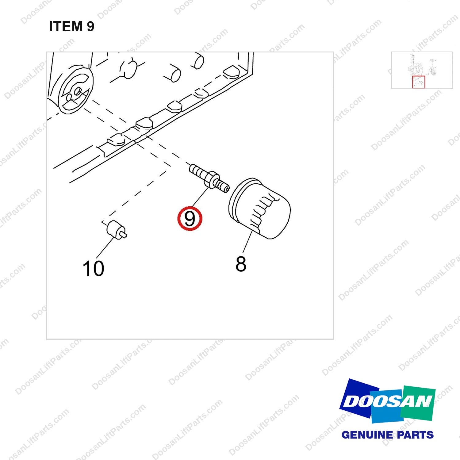 120117-00290 PUMP & FILTER GROUP,OIL;GCT GK25 ENGINE - parts diagram, item 9 shown - genuine Doosan / Bobcat forklift part