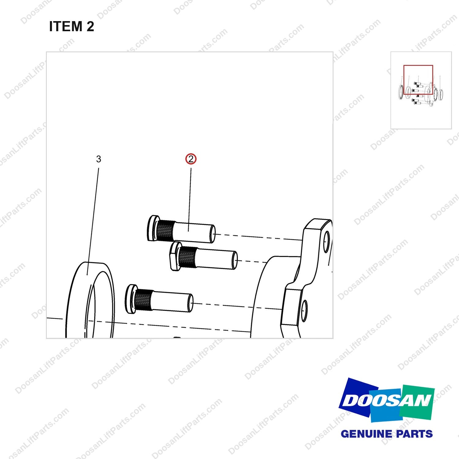120117-00312 HUB ASSY;SUB - parts diagram, item 2 shown - genuine Doosan / Bobcat forklift part