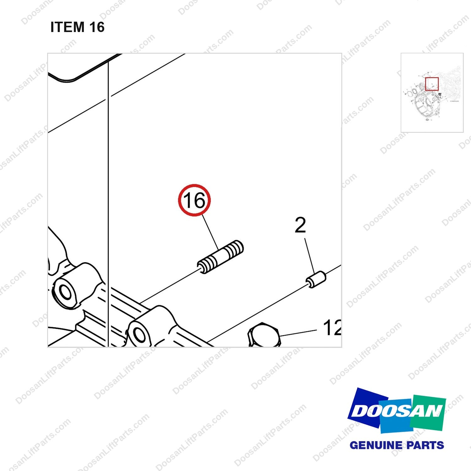 120117-00385 HOUSING GROUP,FLYWHEEL;DN03 - parts diagram, item 16 shown - genuine Doosan / Bobcat forklift part