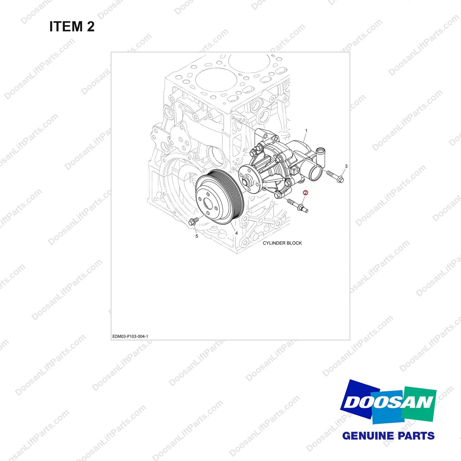 120122-00080 WATER PUMP - full parts diagram, item 2 marked - genuine Doosan / Bobcat forklift part