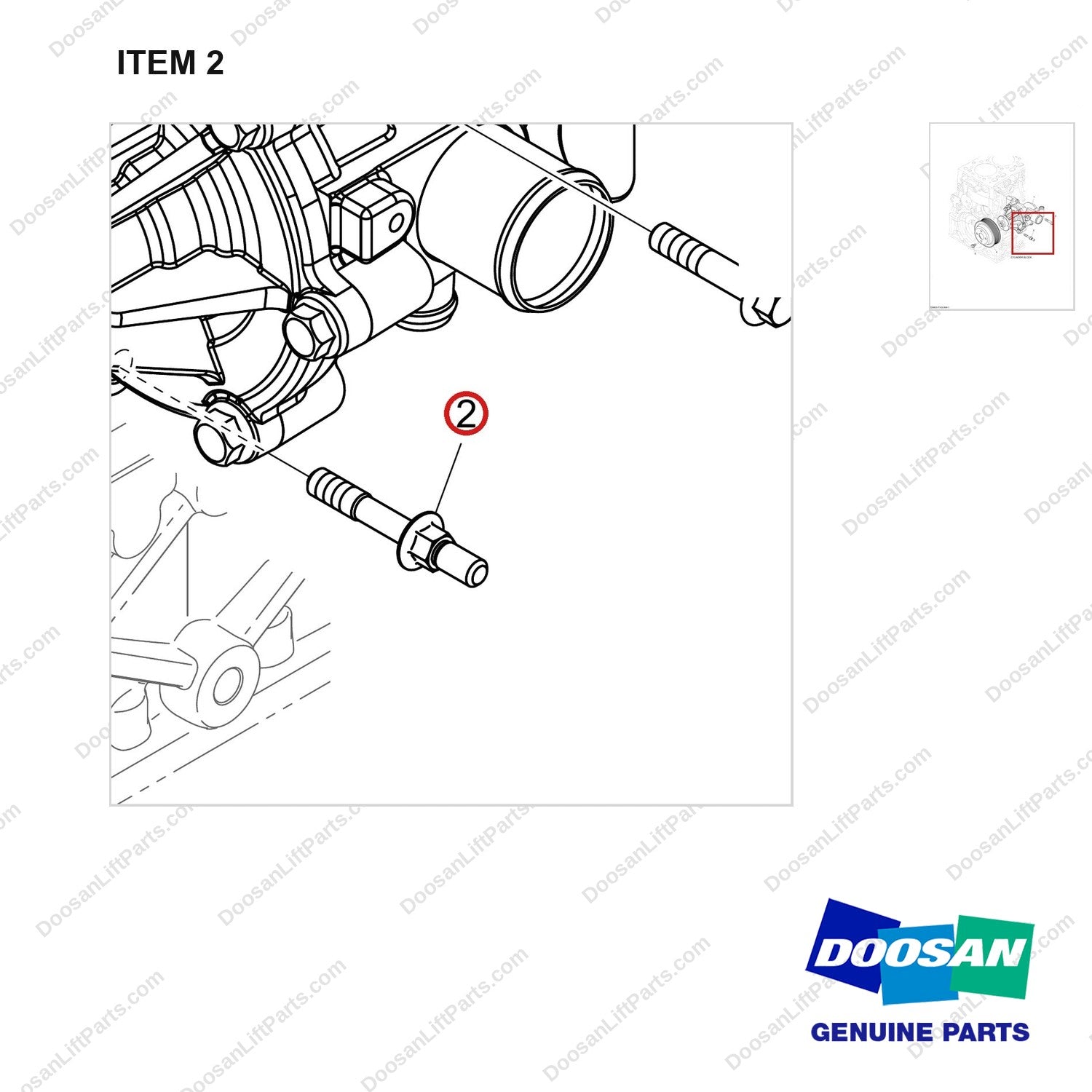 120122-00080 WATER PUMP - parts diagram, item 2 shown - genuine Doosan / Bobcat forklift part
