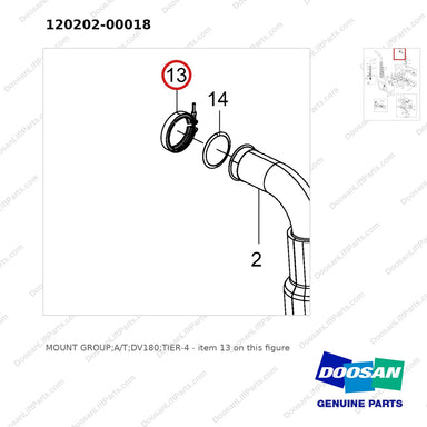 120202-00018 MOUNT GROUP;A/T;DV180;TIER-4 - parts diagram, item 13 shown - genuine Doosan / Bobcat forklift part