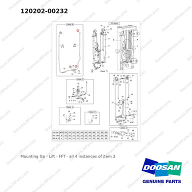 120202-00232 Mounting Gp - Lift - FFT - full parts diagram, item 3 marked - genuine Doosan / Bobcat forklift part