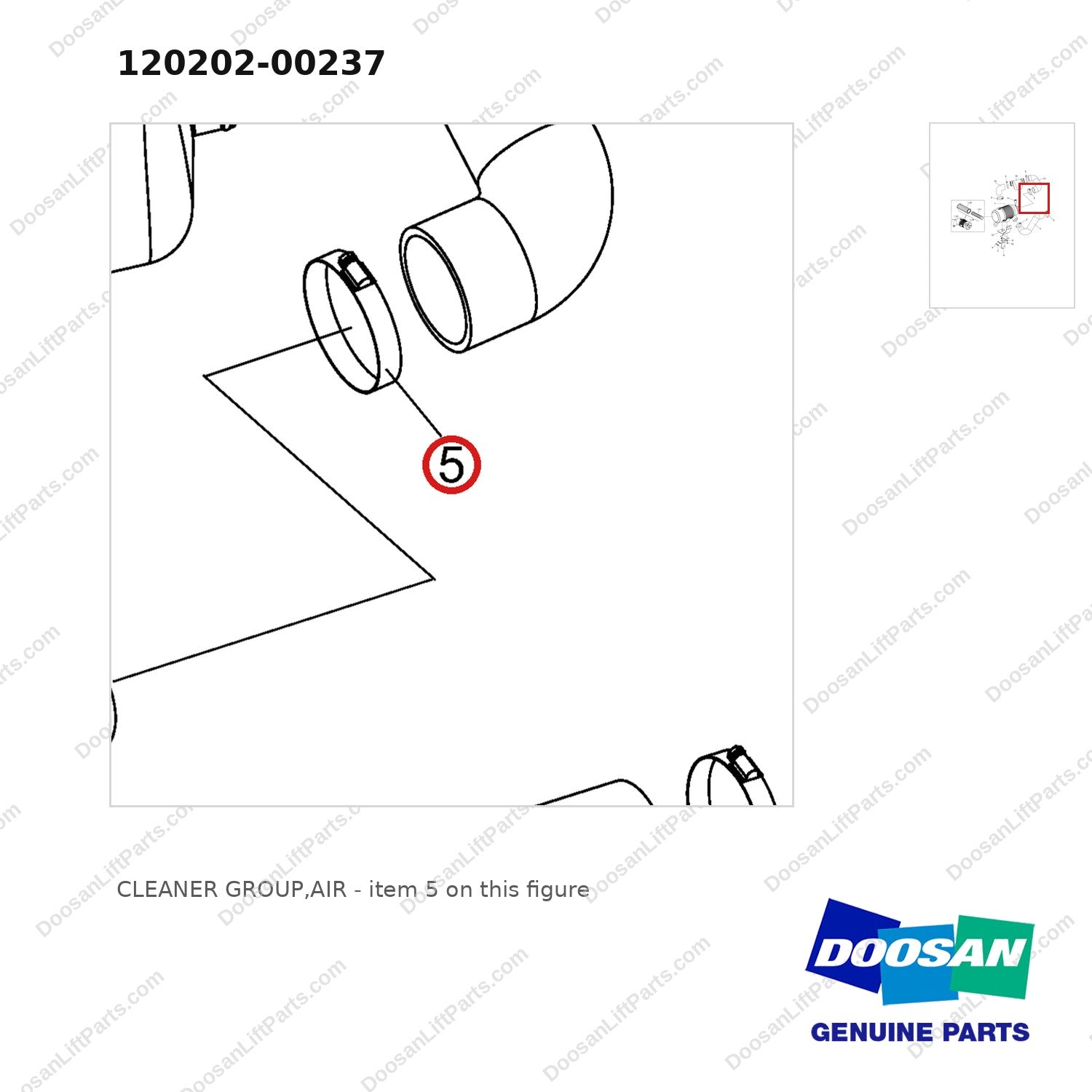 120202-00237 CLEANER GROUP,AIR - parts diagram, item 5 shown - genuine Doosan / Bobcat forklift part