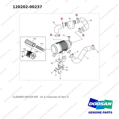 120202-00237 CLEANER GROUP,AIR - full parts diagram, item 5 marked - genuine Doosan / Bobcat forklift part