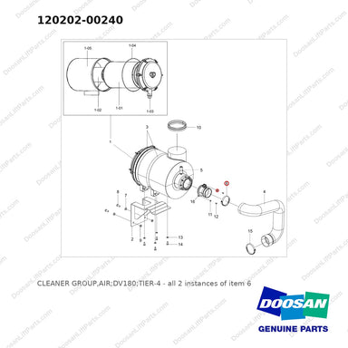 120202-00240 CLEANER GROUP,AIR;DV180;TIER-4 - full parts diagram, item 6 marked - genuine Doosan / Bobcat forklift part
