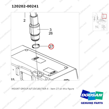 120202-00241 MOUNT GROUP;A/T;DV180;TIER-4 - parts diagram, item 27 shown - genuine Doosan / Bobcat forklift part