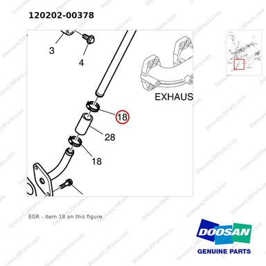 120202-00378 EGR - parts diagram, item 18 shown - genuine Doosan / Bobcat forklift part