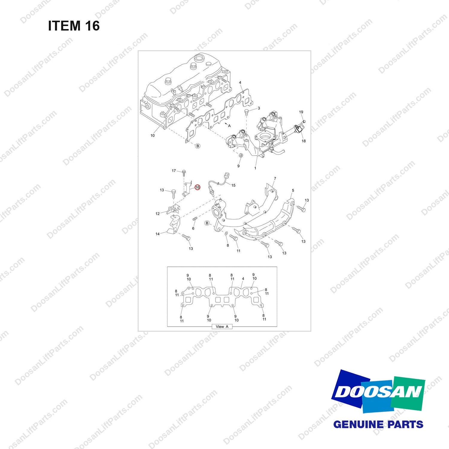 120202-00415 MANIFOLD,INTAKE;GCT GK25 ENGINE - full parts diagram, item 16 marked - genuine Doosan / Bobcat forklift part