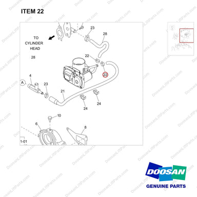 120202-00417 PUMP ASSY,WATER;GCT GK25 ENGINE - parts diagram, item 22 shown - genuine Doosan / Bobcat forklift part