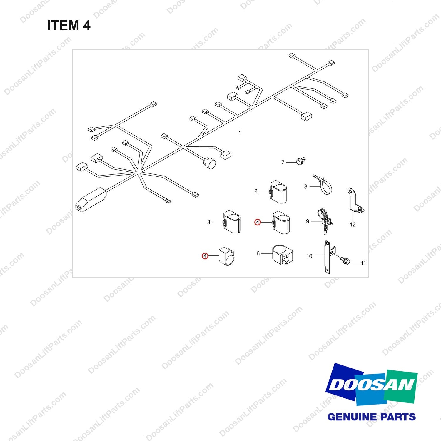120203-01125 WIRE HARNESS GP - full parts diagram, item 4 marked - genuine Doosan / Bobcat forklift part
