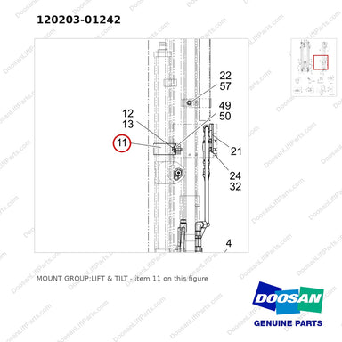 120203-01242 MOUNT GROUP;LIFT & TILT - parts diagram, item 11 shown - genuine Doosan / Bobcat forklift part
