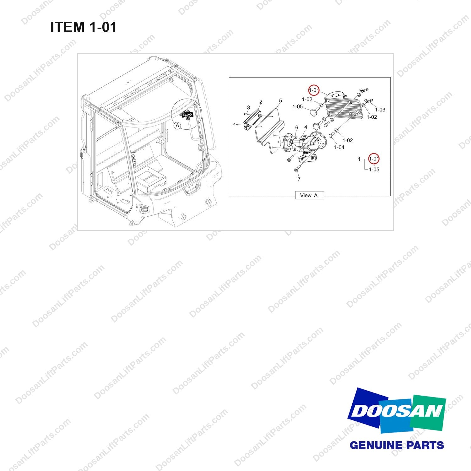 120203-01308 CLIP BOARD - full parts diagram, item 1-01 marked - genuine Doosan / Bobcat forklift part