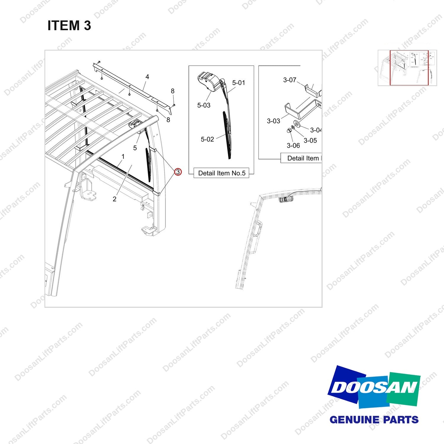 120203-01310 CABIN GROUP,MODULAR;REAR - parts diagram, item 3 shown - genuine Doosan / Bobcat forklift part