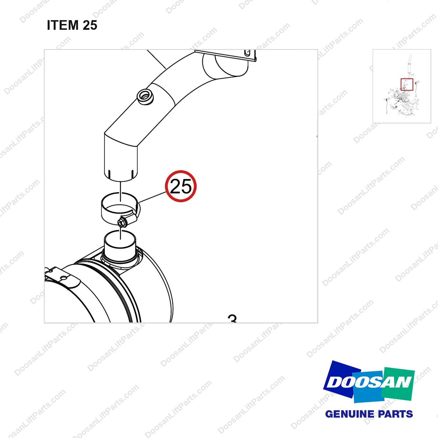 120208-00686 EXHAUST GP;80.4KW,TIER-4,D90S - parts diagram, item 25 shown - genuine Doosan / Bobcat forklift part
