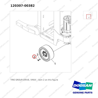 120307-00382 TIRE GROUP;DRIVE, VMAX - parts diagram, item 2 shown - genuine Doosan / Bobcat forklift part