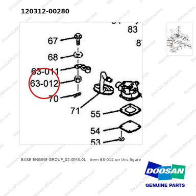 120312-00280 BASE ENGINE GROUP_02;GM3.0L - parts diagram, item 63-012 shown - genuine Doosan / Bobcat forklift part