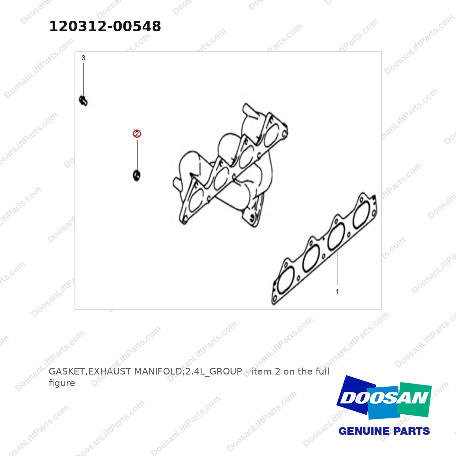 120312-00548 GASKET,EXHAUST MANIFOLD;2.4L_GROUP - full parts diagram, item 2 marked - genuine Doosan / Bobcat forklift part