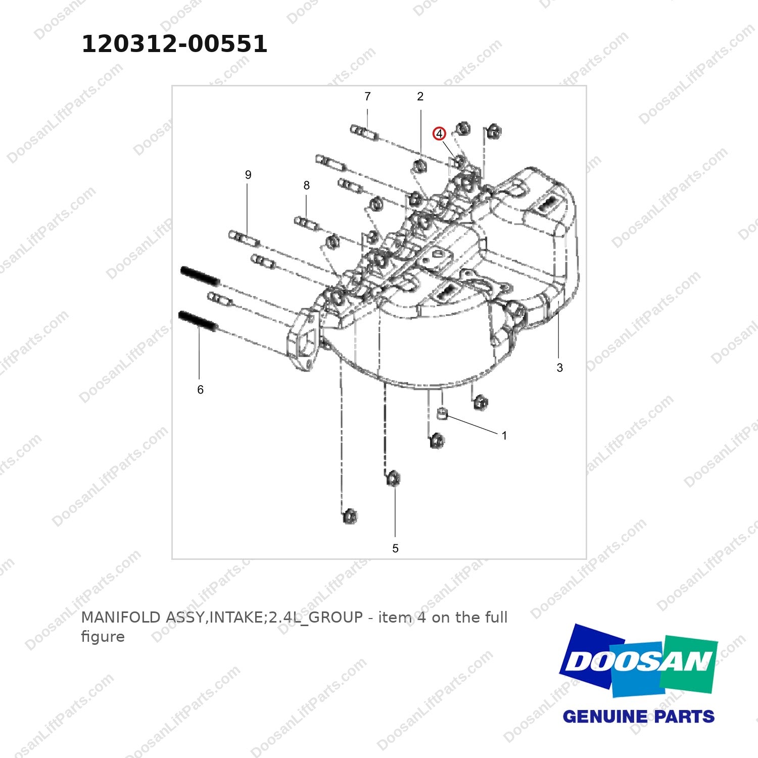 120312-00551 MANIFOLD ASSY,INTAKE;2.4L_GROUP - full parts diagram, item 4 marked - genuine Doosan / Bobcat forklift part