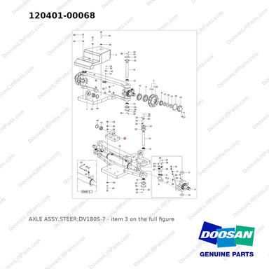 120401-00068 AXLE ASSY,STEER;DV180S-7 - full parts diagram, item 3 marked - genuine Doosan / Bobcat forklift part