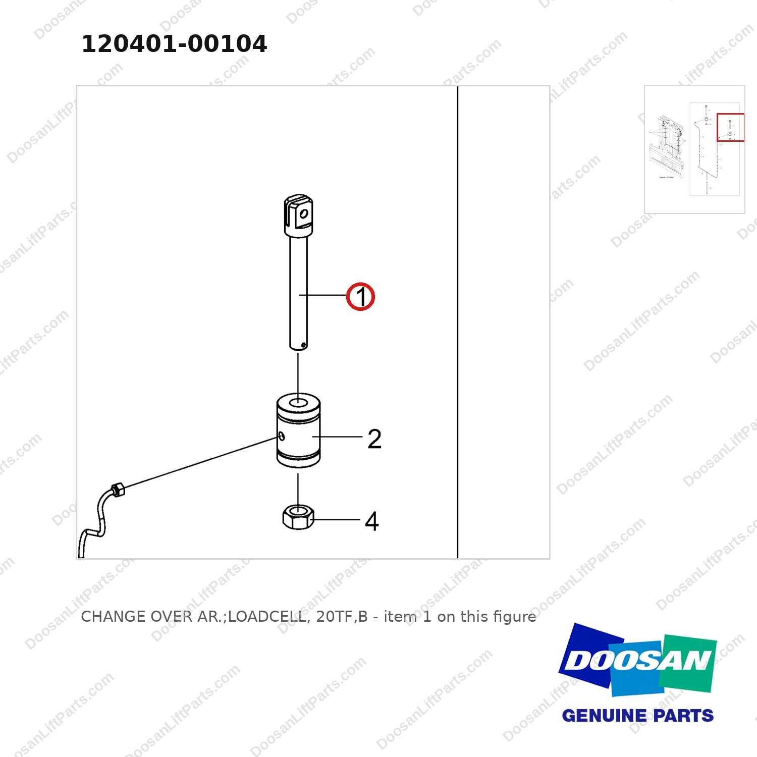 120401-00104 CHANGE OVER AR.;LOADCELL, 20TF,B - parts diagram, item 1 shown - genuine Doosan / Bobcat forklift part