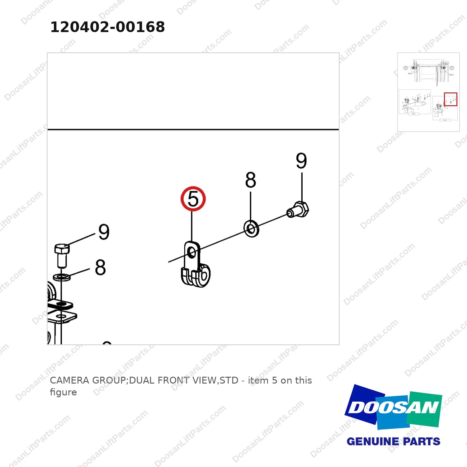120402-00168 CAMERA GROUP;DUAL FRONT VIEW,STD - parts diagram, item 5 shown - genuine Doosan / Bobcat forklift part