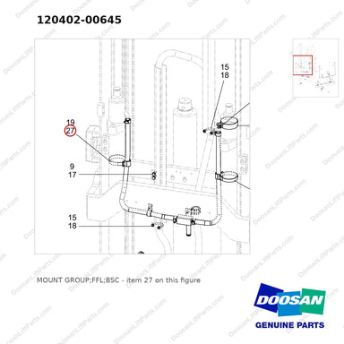 120402-00645 MOUNT GROUP;FFL;BSC - parts diagram, item 27 shown - genuine Doosan / Bobcat forklift part
