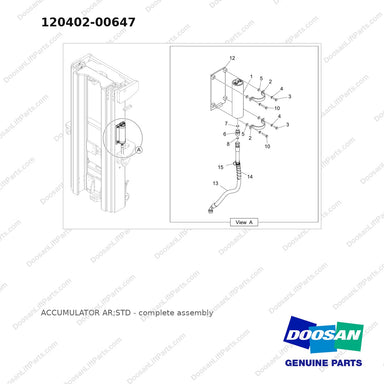 120402-00647 ACCUMULATOR AR;STD - full parts diagram - genuine Doosan / Bobcat forklift part