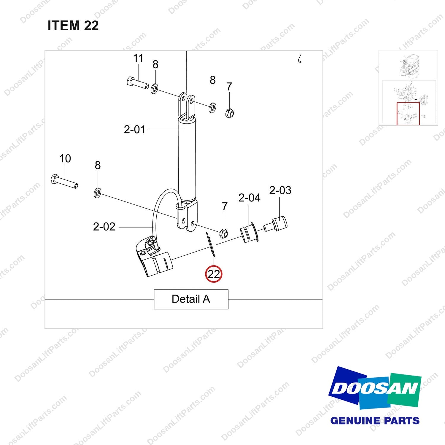 120402-00743 ADJUSTER;ARMREST GP - parts diagram, item 22 shown - genuine Doosan / Bobcat forklift part