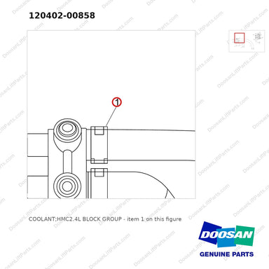 120402-00858 COOLANT;HMC2.4L BLOCK GROUP - parts diagram, item 1 shown - genuine Doosan / Bobcat forklift part