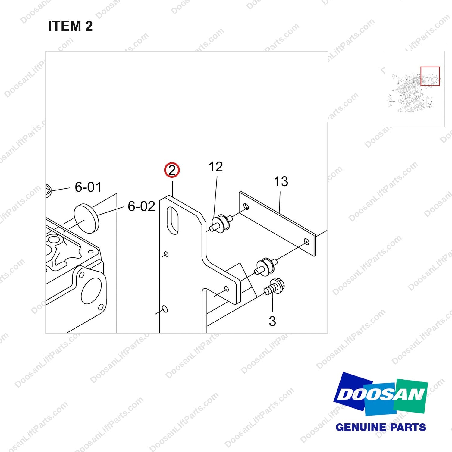 120404-00502 CYLINDER HEAD GP - parts diagram, item 2 shown - genuine Doosan / Bobcat forklift part