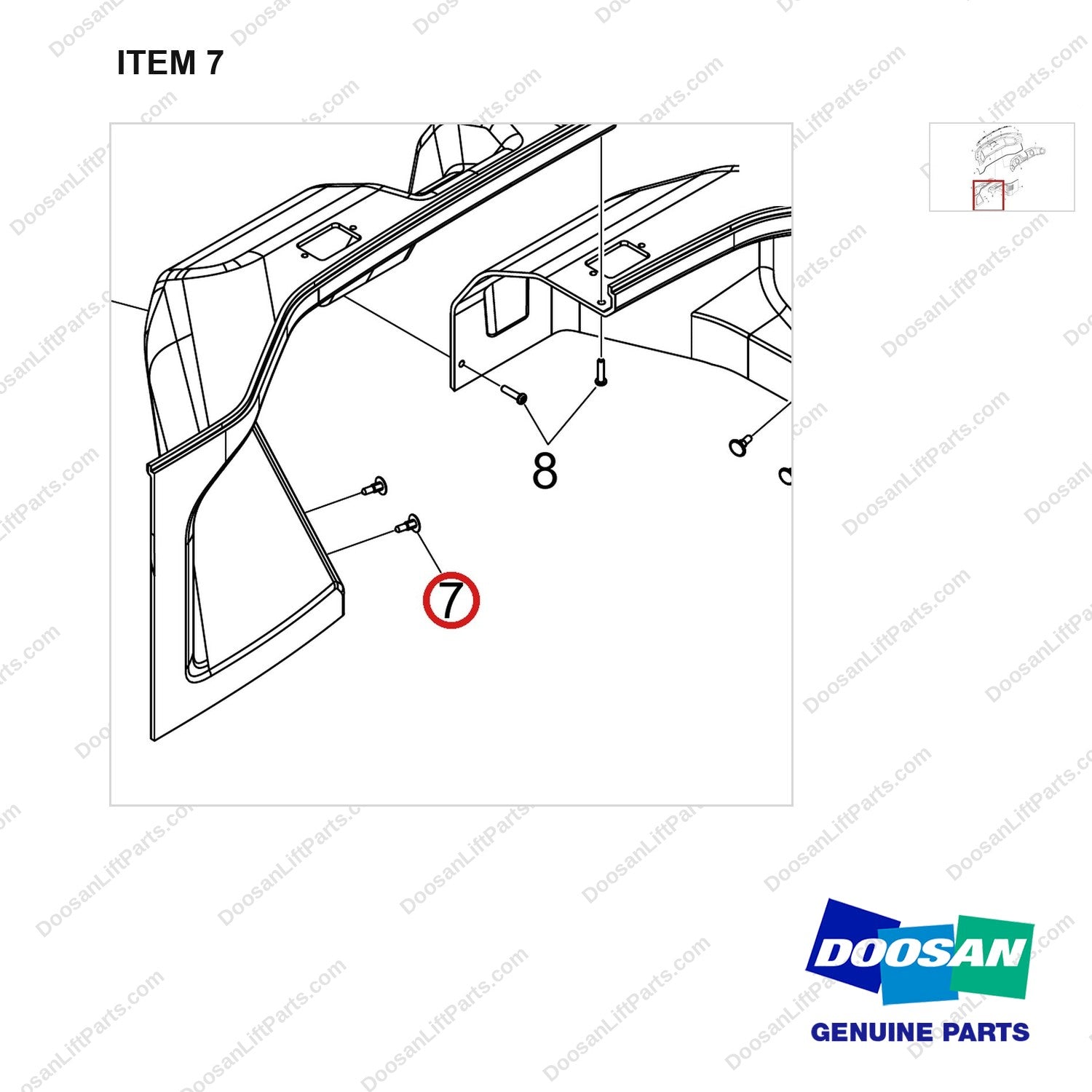 120407-00088 BOARD,DASH;ASSY - parts diagram, item 7 shown - genuine Doosan / Bobcat forklift part