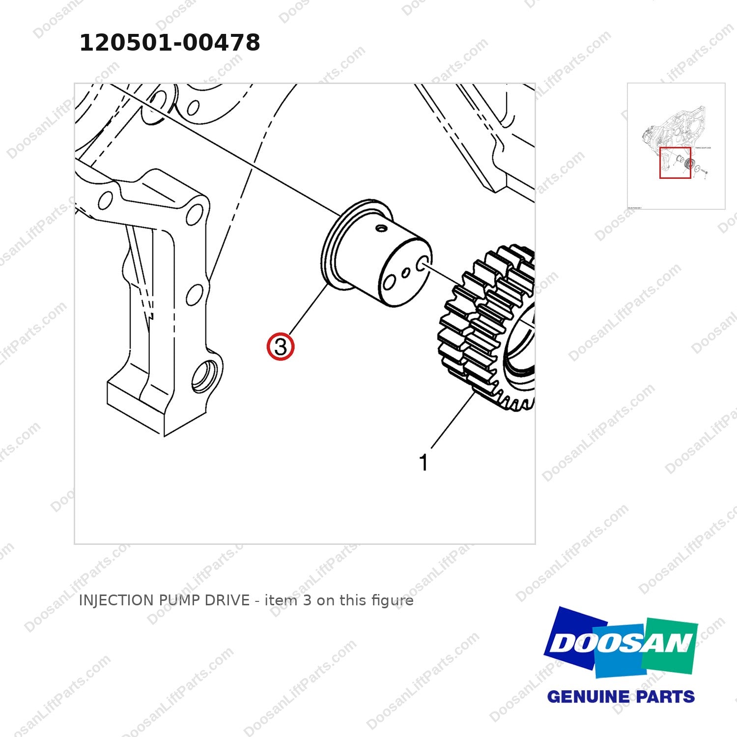120501-00478 INJECTION PUMP DRIVE - parts diagram, item 3 shown - genuine Doosan / Bobcat forklift part