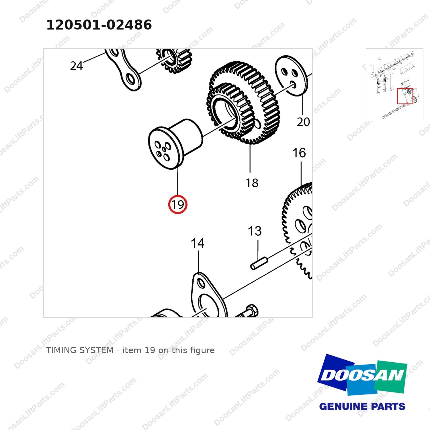 120501-02486 TIMING SYSTEM - parts diagram, item 19 shown - genuine Doosan / Bobcat forklift part