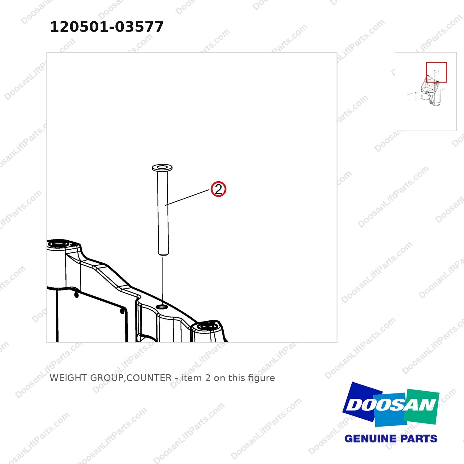 120501-03577 WEIGHT GROUP,COUNTER - parts diagram, item 2 shown - genuine Doosan / Bobcat forklift part