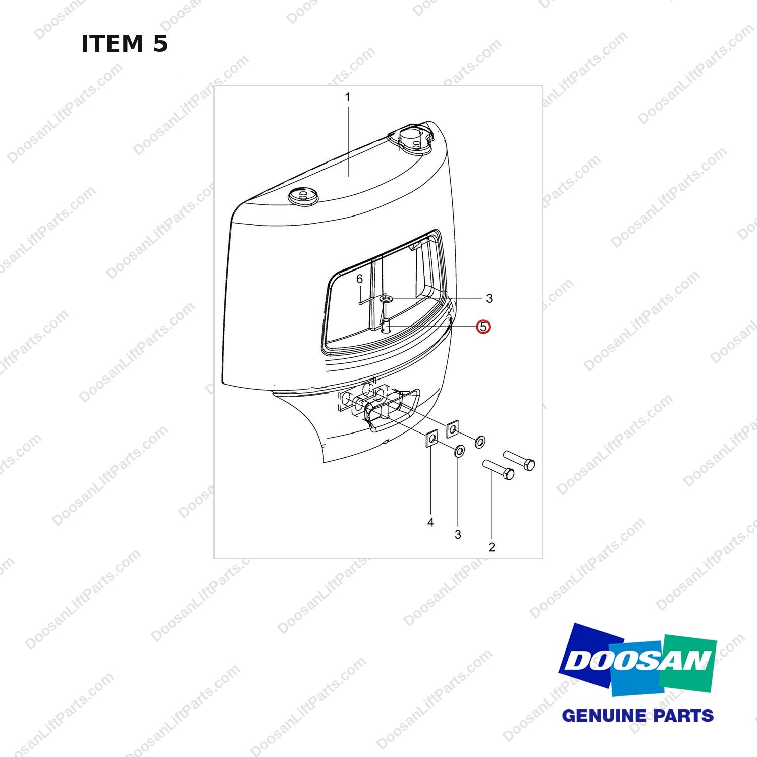 120501-04252 COUNTERWEIGHT WEIGHT,COUNTER;GROUP,1.5TON - full parts diagram, item 5 marked - genuine Doosan / Bobcat forklift part