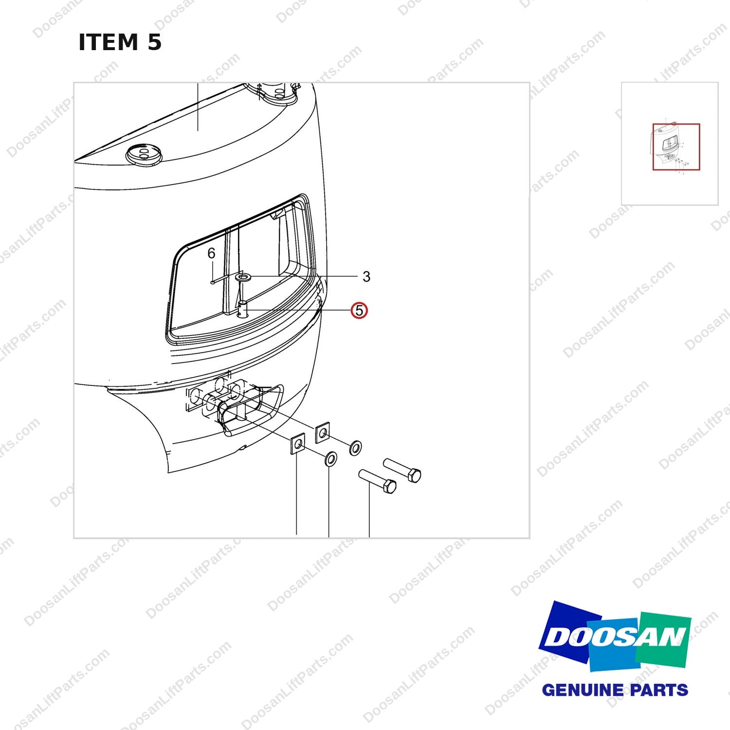 120501-04252 COUNTERWEIGHT WEIGHT,COUNTER;GROUP,1.5TON - parts diagram, item 5 shown - genuine Doosan / Bobcat forklift part