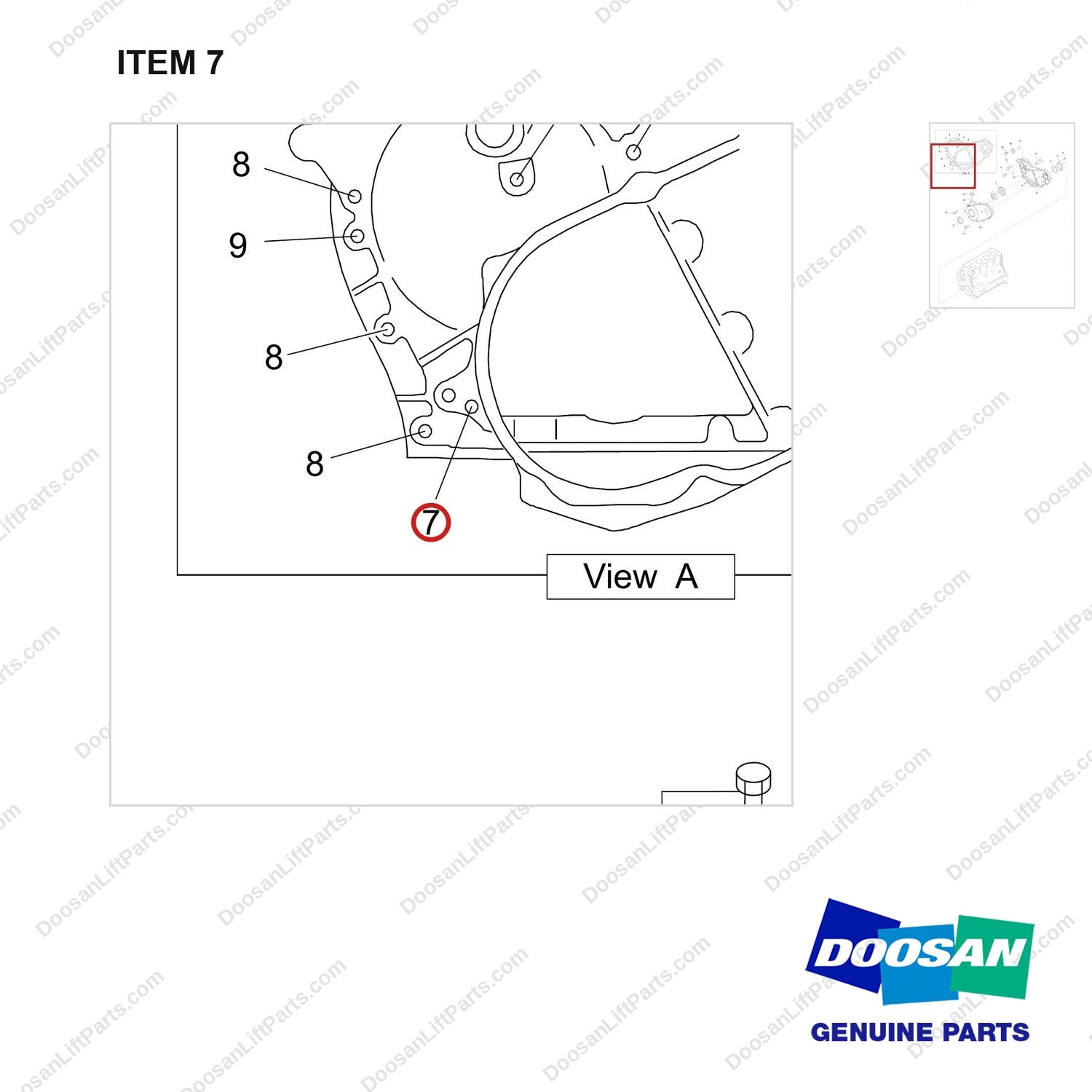 120501-04491 COVER,FRONT - parts diagram, item 7 shown - genuine Doosan / Bobcat forklift part