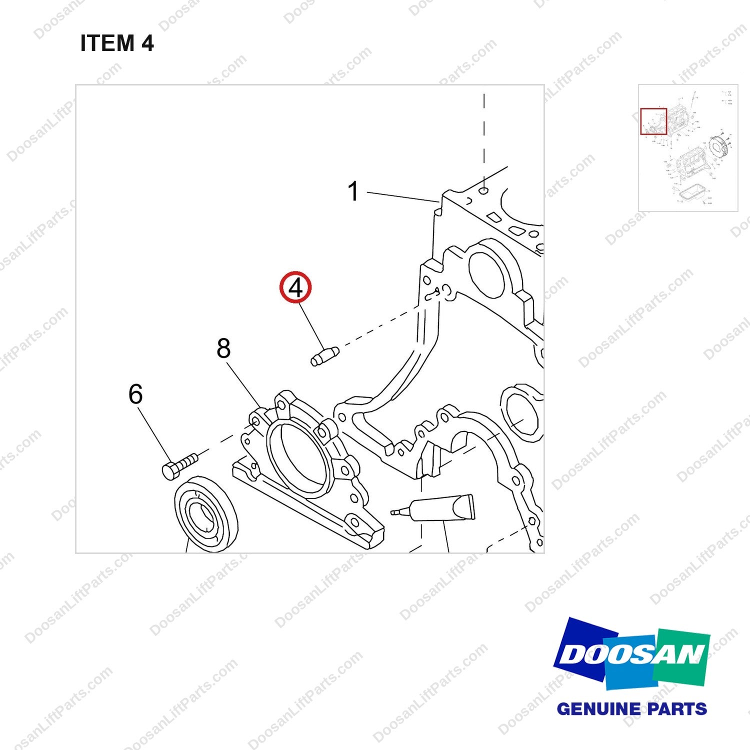 120501-04493 BLOCK,CYLINDER;GCT GK25 ENGINE - parts diagram, item 4 shown - genuine Doosan / Bobcat forklift part