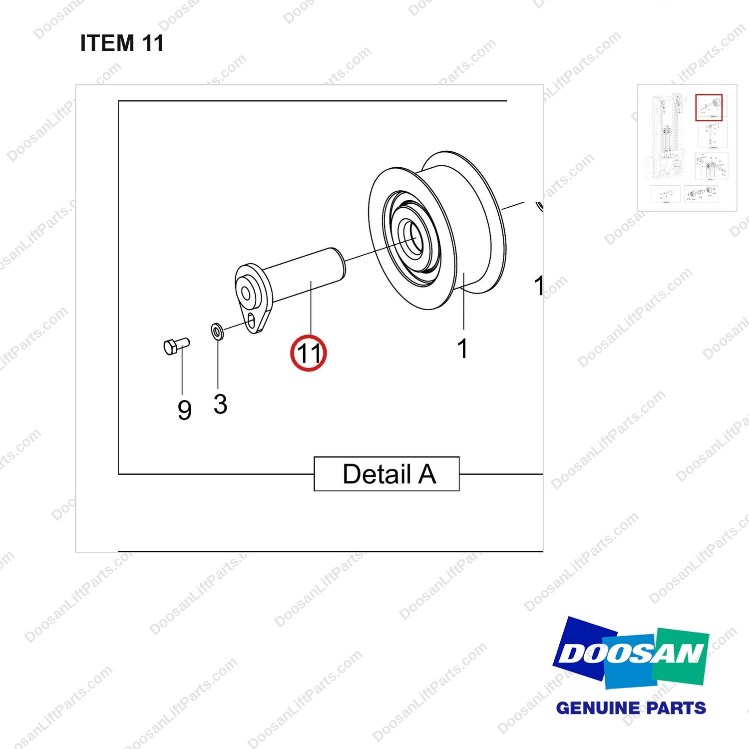 120501-04810 SHEAVE GROUP;RELAY,FFT - parts diagram, item 11 shown - genuine Doosan / Bobcat forklift part