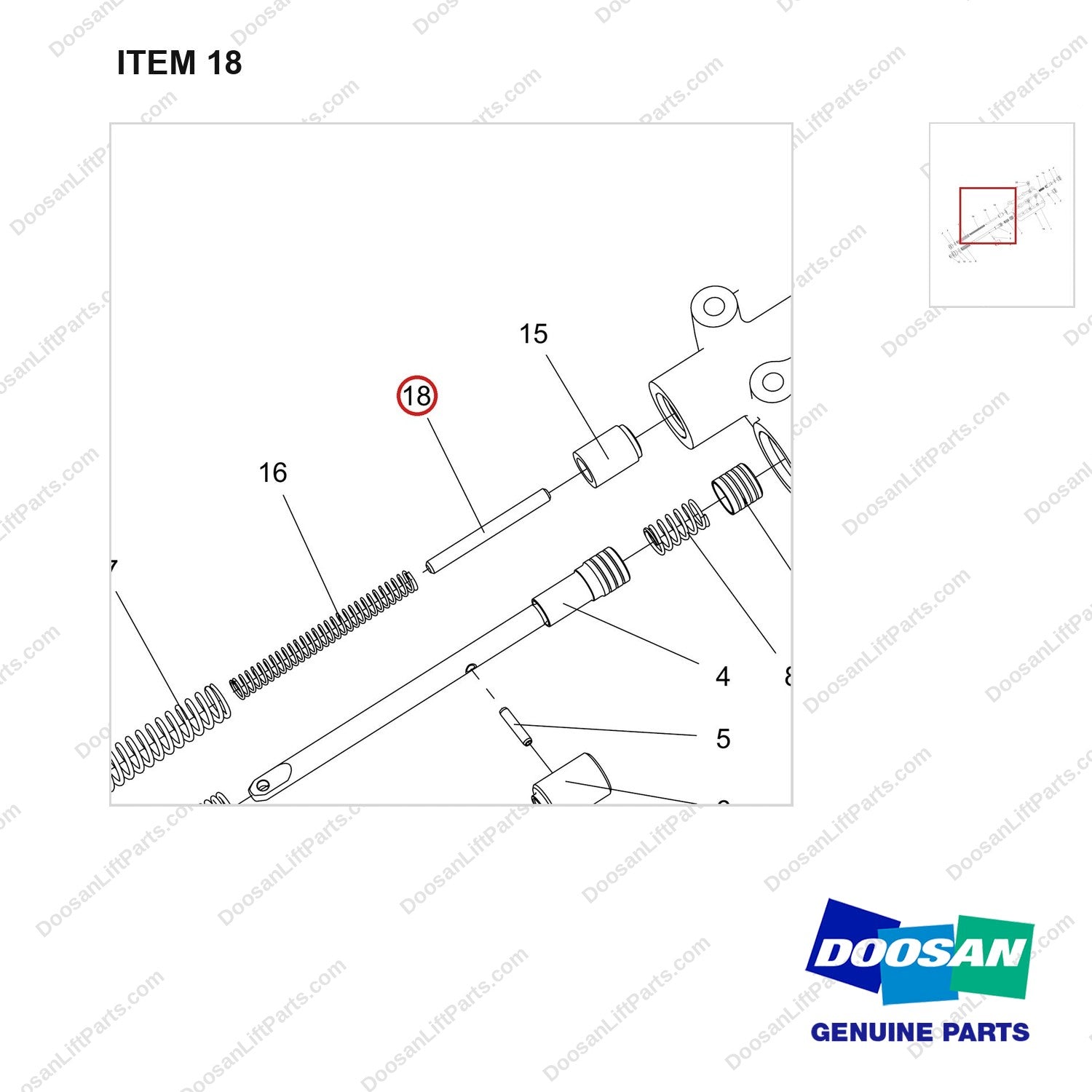 120501-05043 VALVE ASSY,CONTROL - parts diagram, item 18 shown - genuine Doosan / Bobcat forklift part