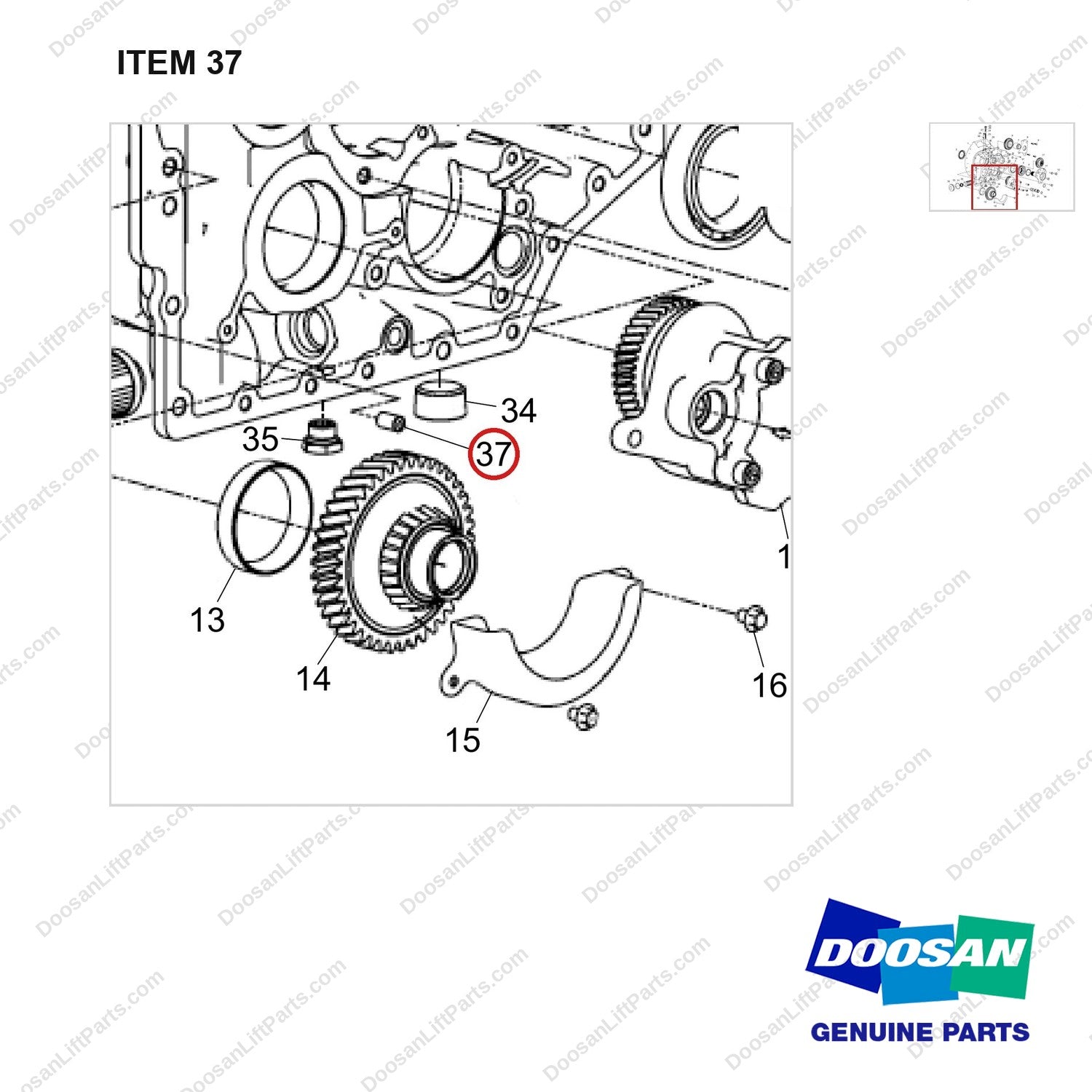 120501-05045 HOUSING ASSY;T/C HOUSING - parts diagram, item 37 shown - genuine Doosan / Bobcat forklift part