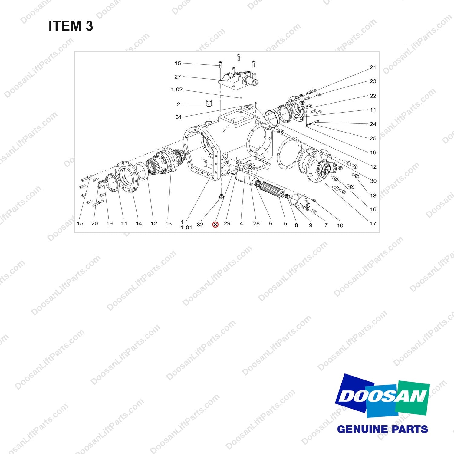 120501-05050 HOUSING ASSY;MIDDLE - full parts diagram, item 3 marked - genuine Doosan / Bobcat forklift part