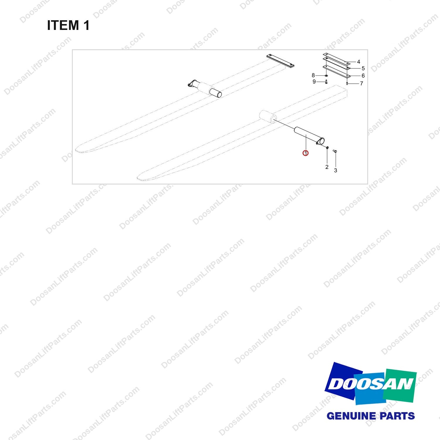 120501-05266 MOUNT;FORK - full parts diagram, item 1 marked - genuine Doosan / Bobcat forklift part