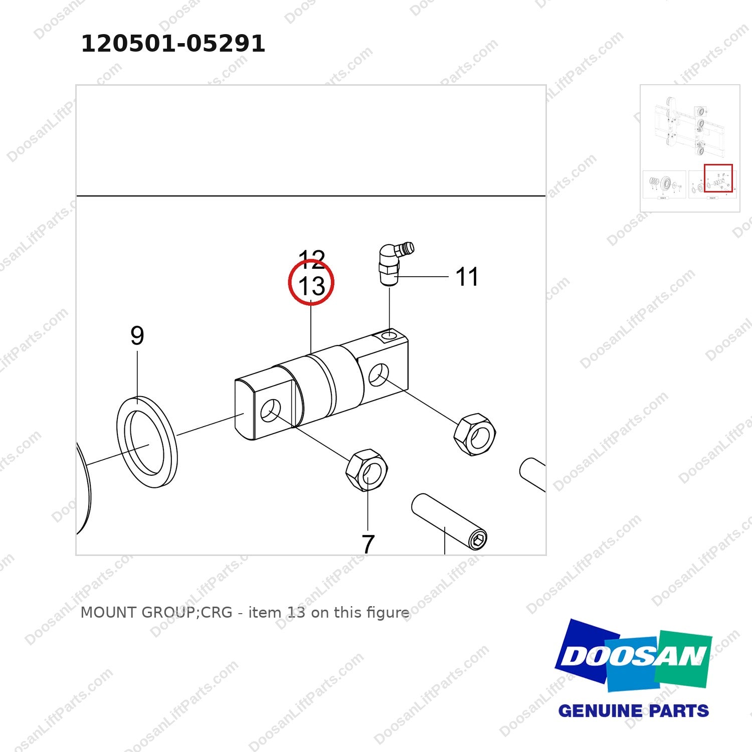 120501-05291 MOUNT GROUP;CRG - parts diagram, item 13 shown - genuine Doosan / Bobcat forklift part