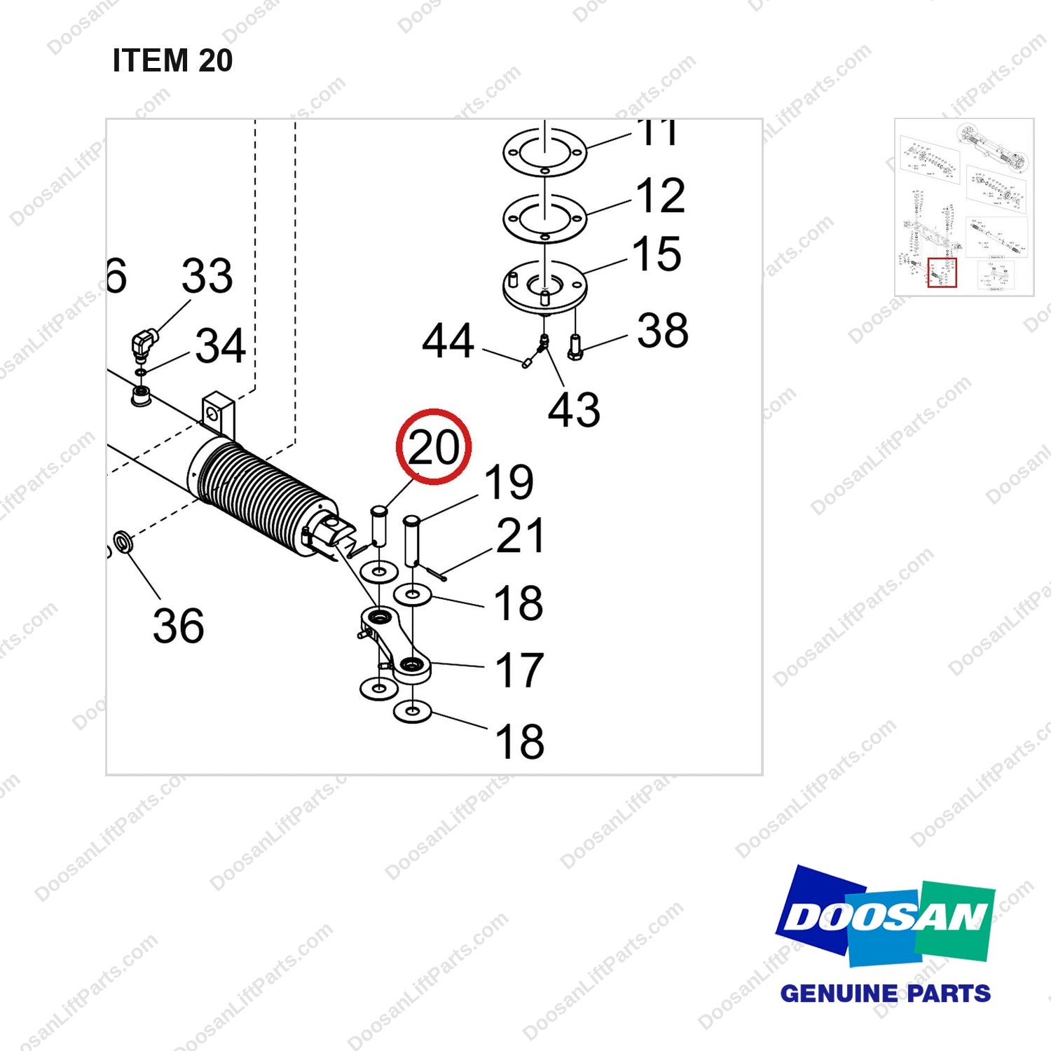 120501-06065 AXLE GROUP,STEER;STANDARD WHEEL,D90S-9 - parts diagram, item 20 shown - genuine Doosan / Bobcat forklift part