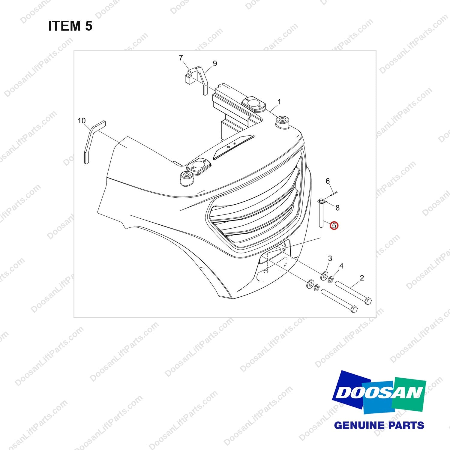 120501-06113 COUNTER WEIGHT GP;D50C-9 T5 55KW,BOBCAT - full parts diagram, item 5 marked - genuine Doosan / Bobcat forklift part