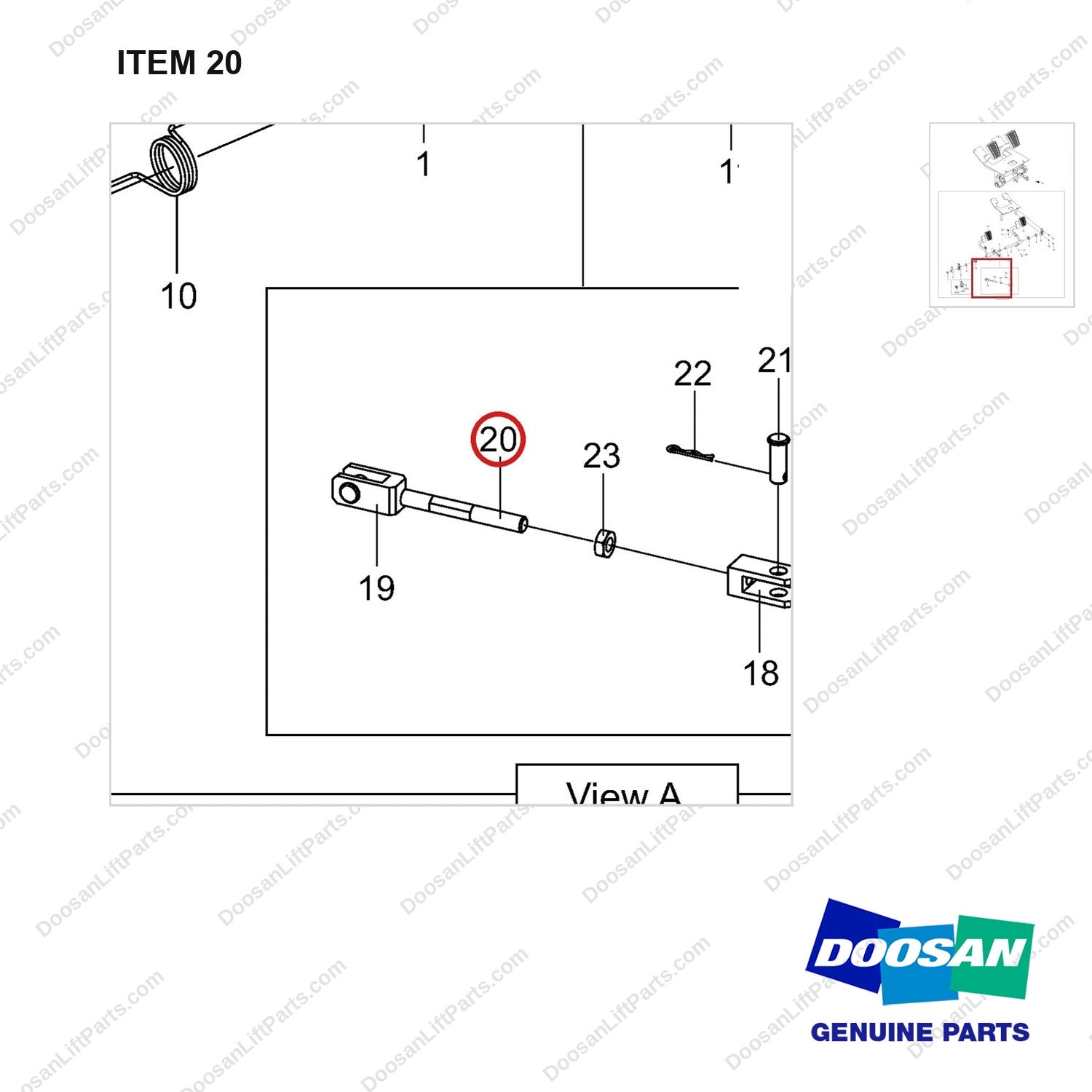 120601-00089 PEDAL GROUP;INCH&BRAKE - parts diagram, item 20 shown - genuine Doosan / Bobcat forklift part