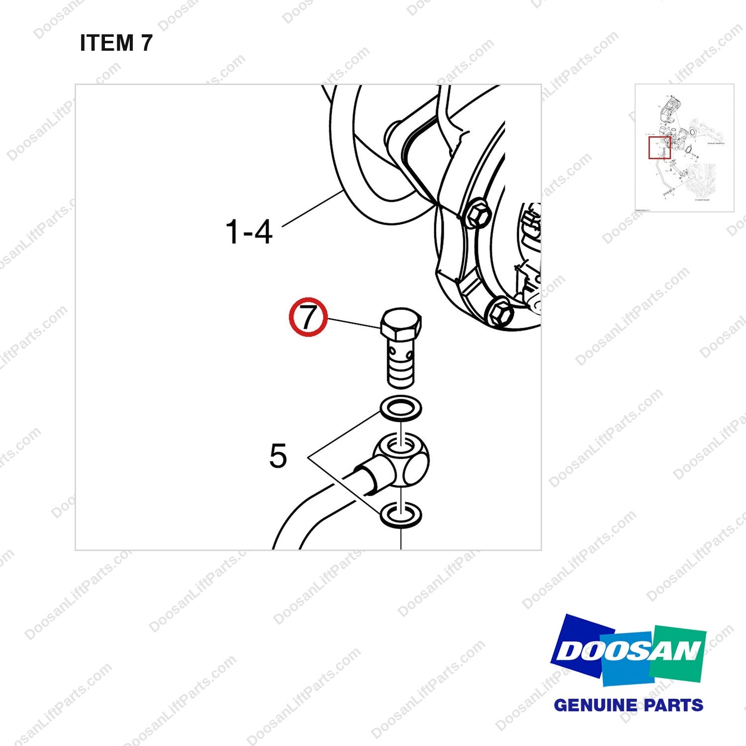 120703-00080 TURBOCHARGER - parts diagram, item 7 shown - genuine Doosan / Bobcat forklift part