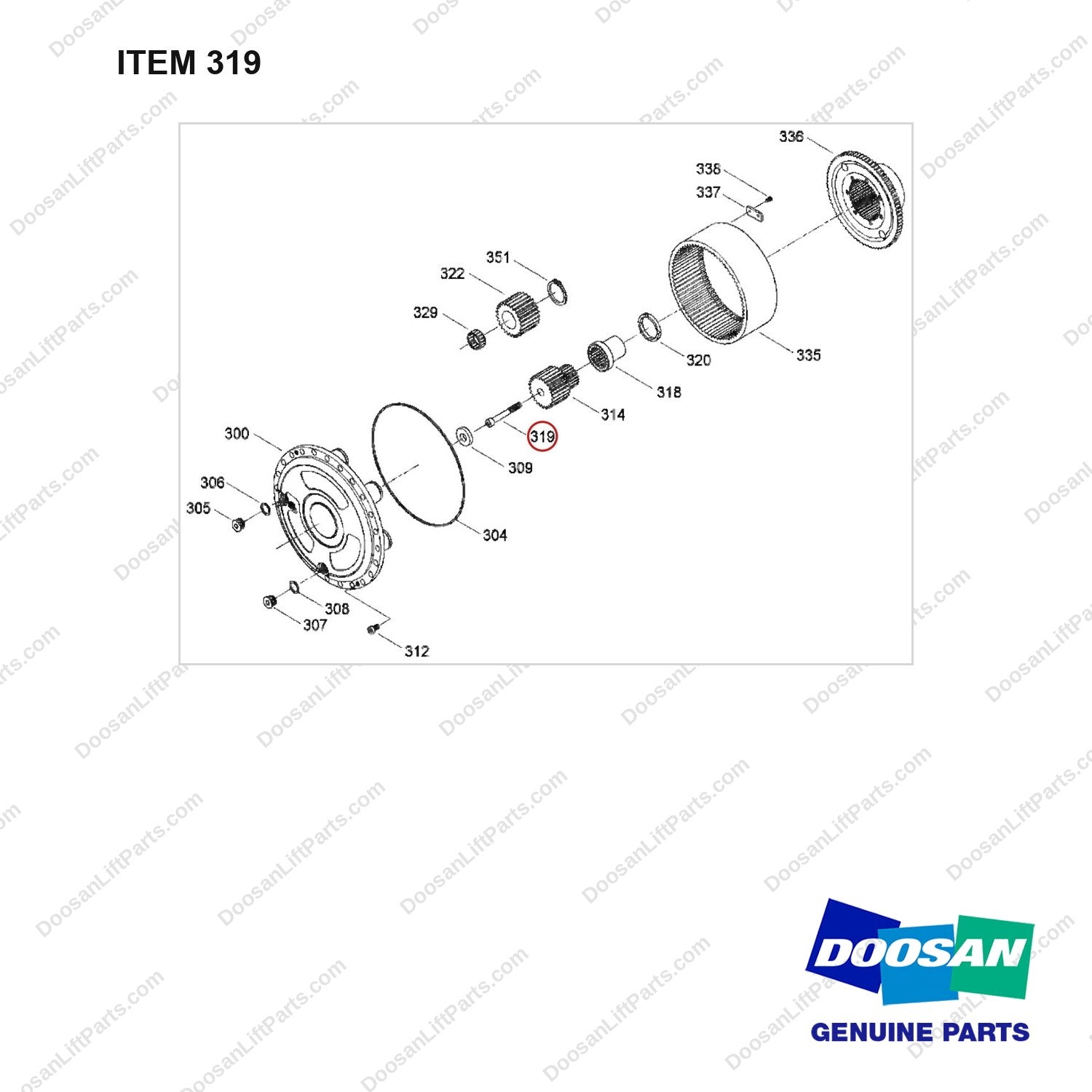 120705-00793 GEAR GROUP;PLANETARY - full parts diagram, item 319 marked - genuine Doosan / Bobcat forklift part